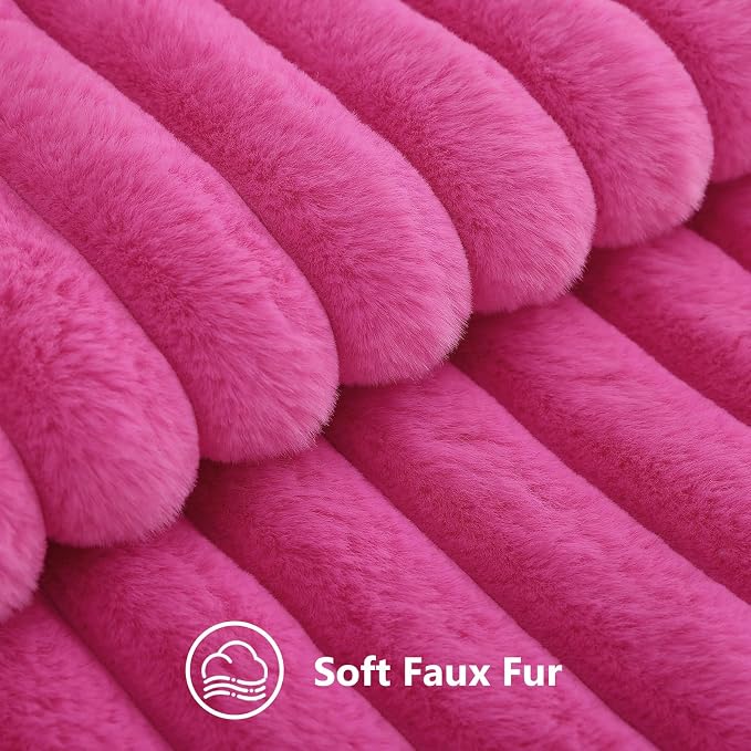 decorUhome Fall Faux Fur Throw Pillow Covers 16x16 Set of 2 Hot Pink | Decorative Soft Cozy Striped Plush Modern Farmhouse Boho Couch Pillow Cases Velvet Back for Sofa Bed Living Room Home Decor