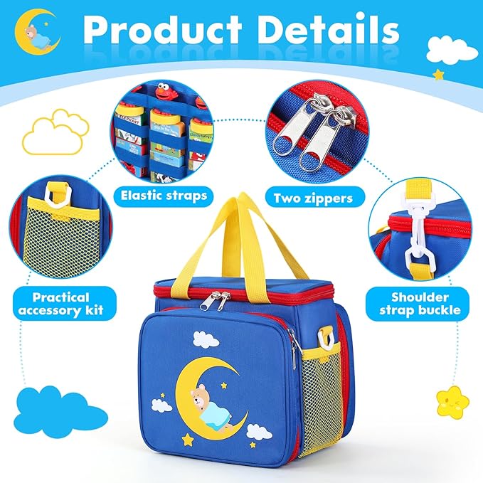 Carrying Case Compatible with Little Tikes Story Dream Machine Books Starter Set and Accessories,Portable Storage Bag for Story Books and Character with Handle and Shoulder Strap (Blue)