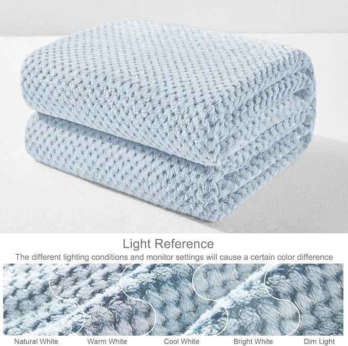 Exclusivo Mezcla Soft Waffle Fleece Bed Blanket King Size, Heather Blue | Lightweight Plush Blanket for Bed, Bedroom, Cozy Flannel with Waffle Texture, Stylish Home Decor, All Season, 104x90 Inches