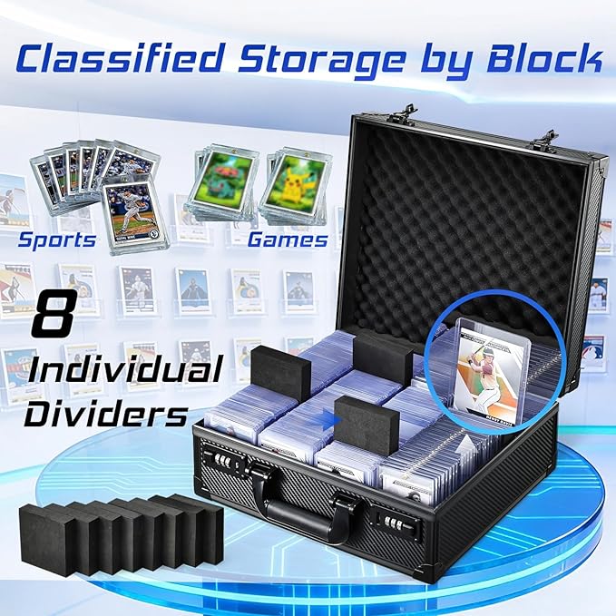 Card Storage Box for 3" x 4" 35pt Toploaders, Sports Cards Case with Lock, Trading Card Storage Box Holds 600+ Top Loaders or 150 Magnetic Holders, Card Collection Box for Collectors