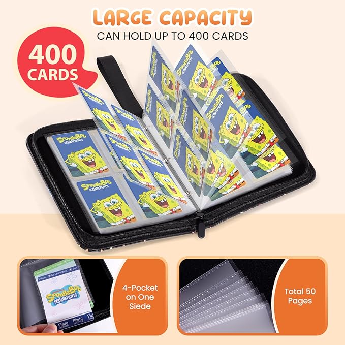 4-Pocket Trading Card Binder Bundle with 50 Sleeves Holds 400 Cards, Zipper Card Holder Album for Game and Sports Cards Collectors - Red