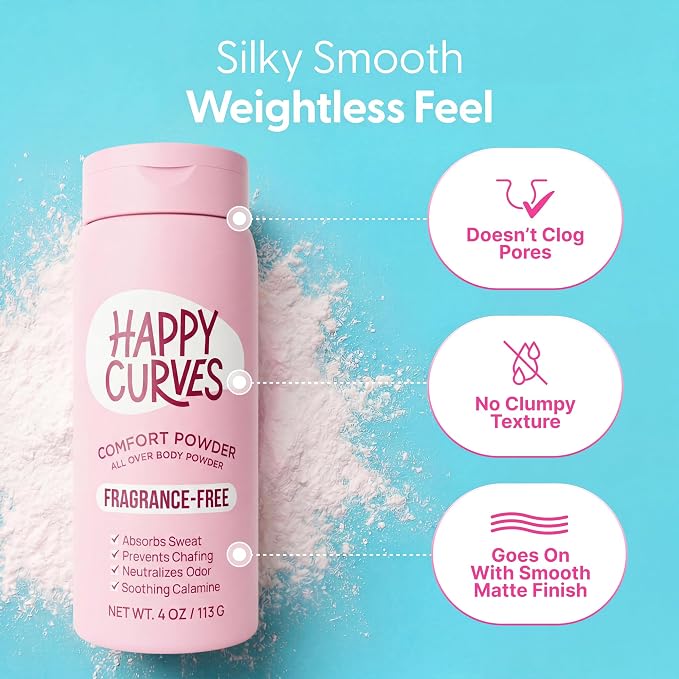 HAPPY CURVES Fragrance-Free Anti-Chafe Stick & Talc-Free Comfort Powder Bundle - Complete Sensitive Skin Chafe & Odor Defense for Women (Fragrance-Free)