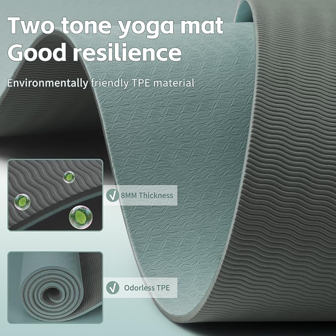 PAIDU Yoga Mat 8mm Super Thick TPE Fitness Mat | SGS Certified | Non-Slip, Odorless & Tear-Resistant | Unisex with Strap | for Yoga, Pilates, Meditation & Home Workouts