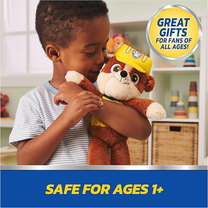 GUND PAW Patrol Official Rubble Take Along Buddy Plush Toy, Premium Stuffed Animal for Ages 1 & Up, Yellow/Brown, 13”