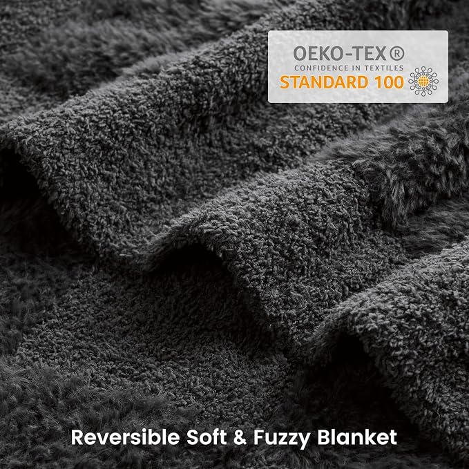 Snuggle Sac Faux Fur Throw Blanket for Couch, Knitted with Microfiber Fancy Yarn Blanket, Cozy Soft Warm Blankets for Sofa Bedroom Living Room,Solid Dark Grey,50x60 inches