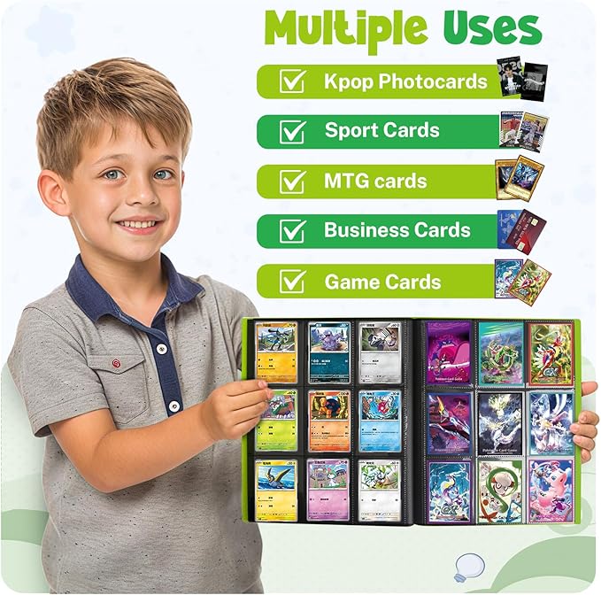 Card Binder, 9 Pocket Trading Card Album Folder,20 Pages, 360 Card Capacity Sports Card Binder, Premium Card Binders Compatible with MTG, TCG, Baseball Cards (Apple green)