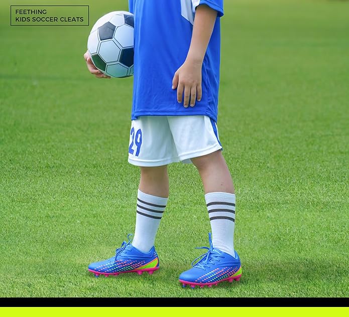Kids Soccer Cleats for Boys and Girls - Lightweight Firm Ground Football Shoes with Plastic Studs for Natural Grass Play