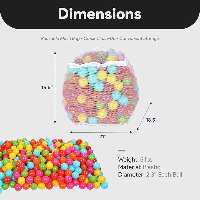 BalanceFrom Play Pit Balls Toy Set for Kids with Mesh Bag, Rainbow or Pastel Colors – Crush-Proof Plastic for Ball Pits, Playhouses, Bounce Houses, Pools, Tents, and Birthday Parties