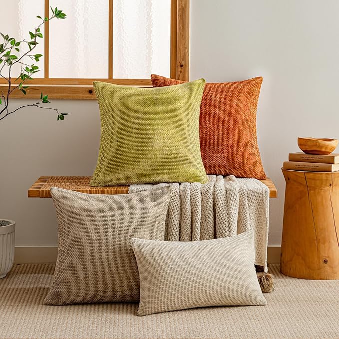 a moment Yellow-Green Chenille Throw Pillow Covers 22x22 Inch Pack of 2 Modern Decorative Throw Pillow Covers Farmhouse Cross Covers Home Decor for Sofa Bedroom Living Room