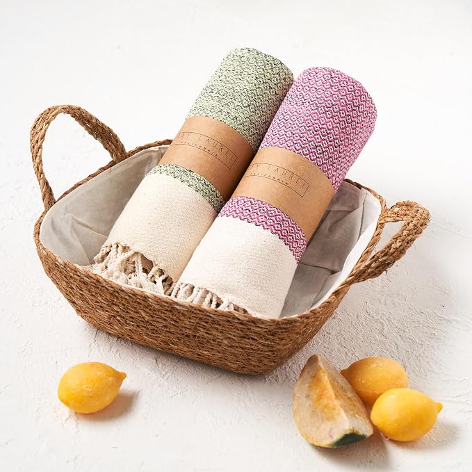 BAY LAUREL Turkish Hand Towel – Pack of 2 | Soft & Absorbent Decorative Towels for Bathroom, Hand, Face, Hair, Gym, Yoga, SPA, Kitchen & Tea | Boho Decor (Fuchsia, Diamond 16x40 Inches (Set of 2)