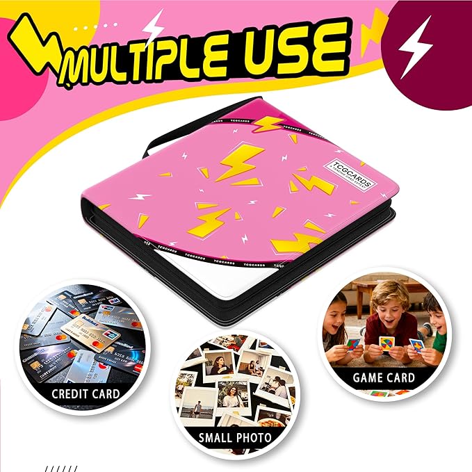 Trading Card Binder 9 Pocket,900 Pocket Card Collection Binder with 50 Removable Sleeves,PU Waterproof Top Card Book,3-Ring Zipper Collectible Trading Card Album for MTG/TCG/Card Holder Gift（Pink）