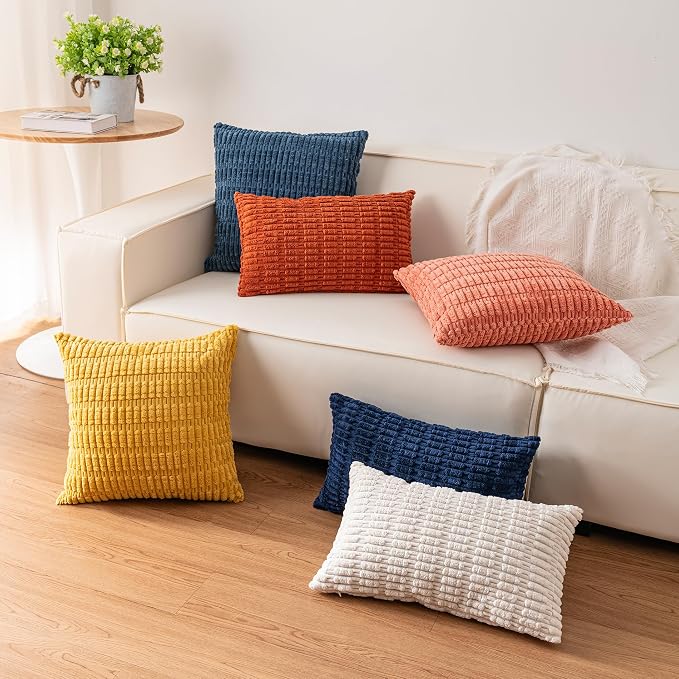 Pack of 2 Corduroy Decorative Throw Pillow Covers 26x26 Inch, Cream White | Fall Soft Striped Pillow Covers Modern Farmhouse Home Decor Christmas Throw Pillow Covers for Sofa Living Room Couch Bed
