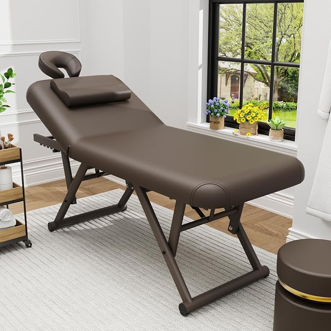 Olela Heavy Duty Stationary Massage Table - Adjustable Massage Table with Adjustable Height & Backrest, Treatment Tables with PU Leather, C-Shaped Pillow and Sturdy Metal Frame Support Up to 1000LBS
