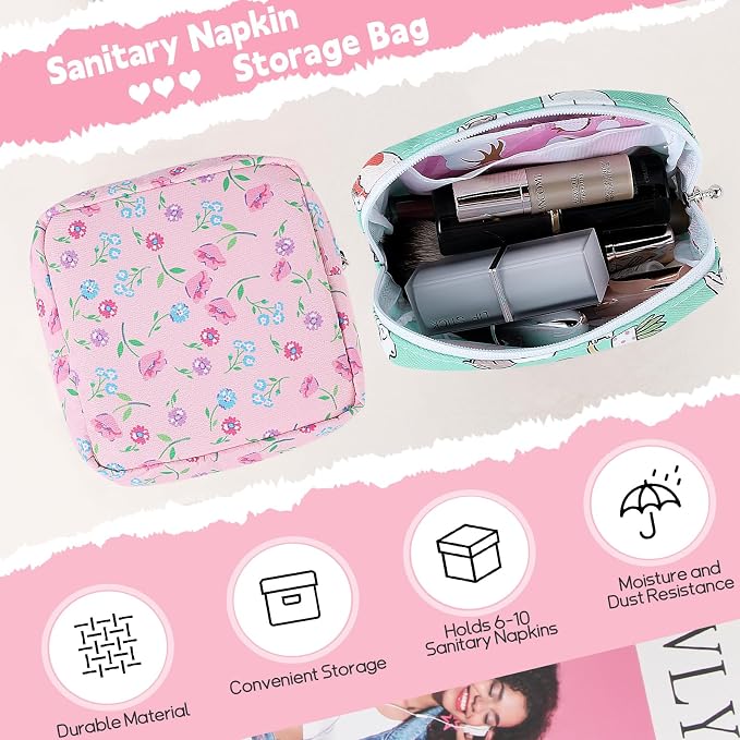 Sanitary Pad Storage Bag Portable Period Bag for Teen Pads/Sanitary Napkins/Small Tampons, Sanitary Napkin Storage Bag First Period Gifts for Teen Girls (Pink-White Checker)