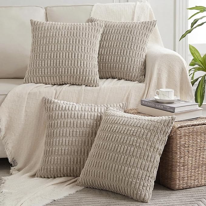 Fancy Homi 4 Packs Decorative Throw Pillow Covers for Living Room Couch Bed, Modern Farmhouse Boho Home Décor Accent Cushion Case, 16" x 16", Taupe