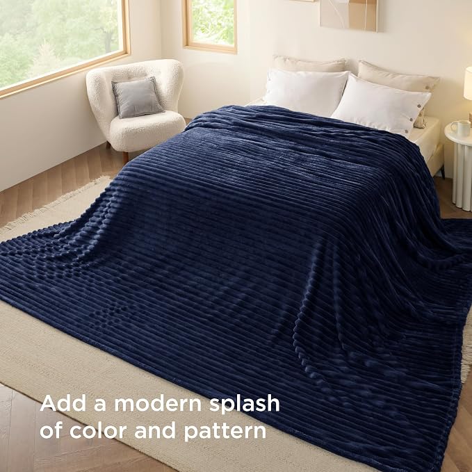 Bedsure Soft Large Fleece Blanket for Bed Navy Blue 120"x120" | Birthday Gifts for Women Mom Her, Warm Lightweight Cozy Fluffy Throw Blanket Sofa, Dorm Room Home Decor, Machine Washable