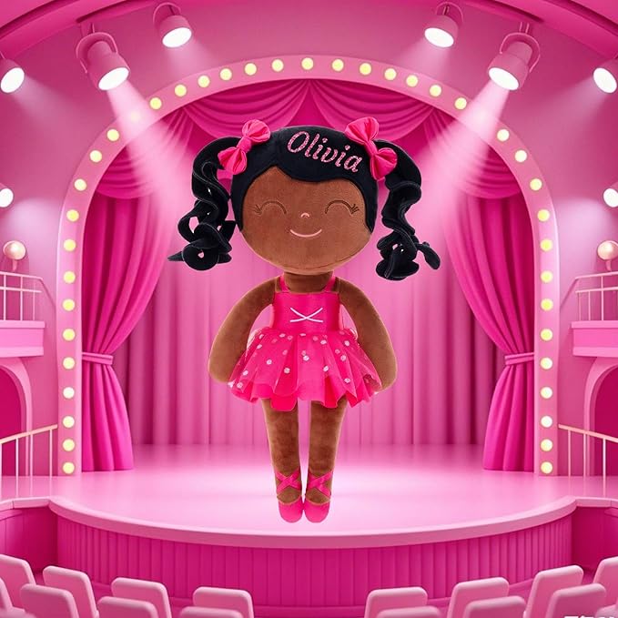 Gloveleya Personalized Name Ballerina Doll – Custom Curly Hair Plush Girl Doll 14", Unique Gift for Birthday, Baby Shower, Christmas & Holiday Keepsake for Toddlers and Little Girls