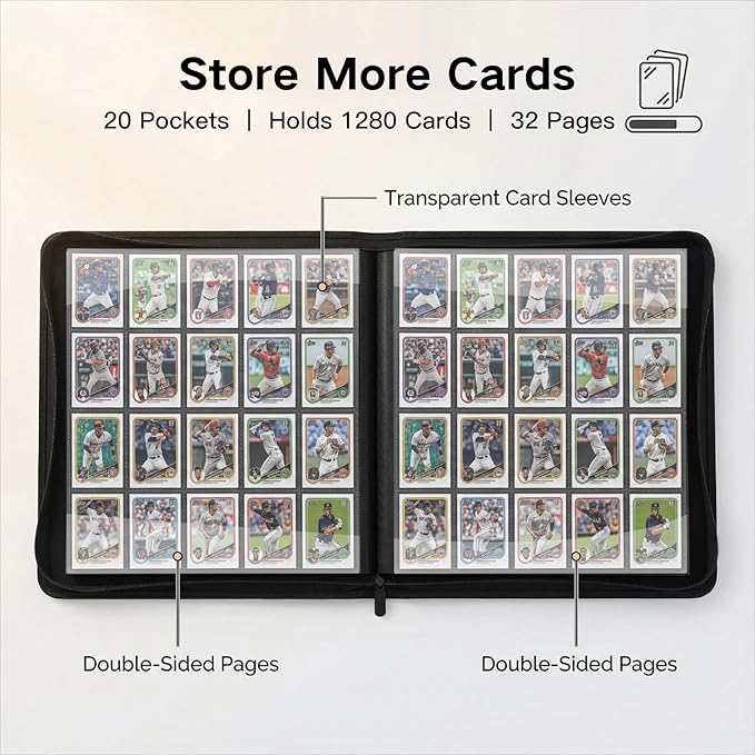 1280+ Cards 20 Pocket Card Binder Collector Card Album Trading Card Binder Ringless Trading Card Album Side Loading Compatible with TCG, Game & Sports Cards (Grey)