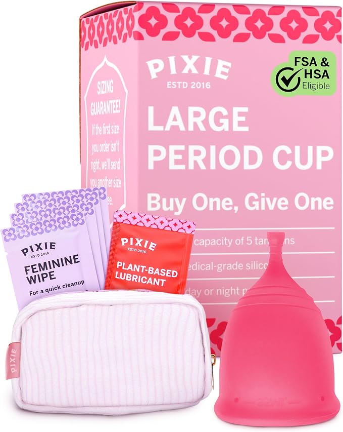 Pixie Soft Menstrual Cup - Ranked 1 for Most Comfortable Reusable Period Cup - Buy One We Give One - Includes Ebook Guide, Cleaning Wipes, Lube, & Storage Bag - Tampon and Pad Alternative