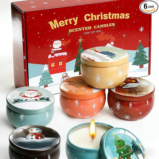 6 Pack Christmas Scented Candles with Natural Soy Wax, Long Lasting Aromatherapy Soy Candles for Home Scented, Christmas Candles Gift Set for Women & Friends
