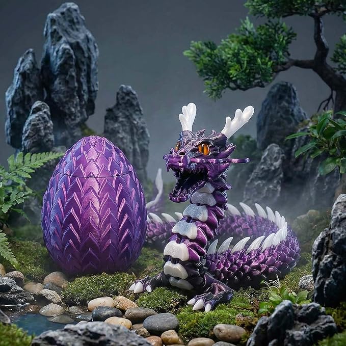 3D Printed Dragon Eggs, Glow in The Dark Fidget Toys for Kids & Adults, for Home Office Desk Decor (Purple Dragon God, Pcs, 1)