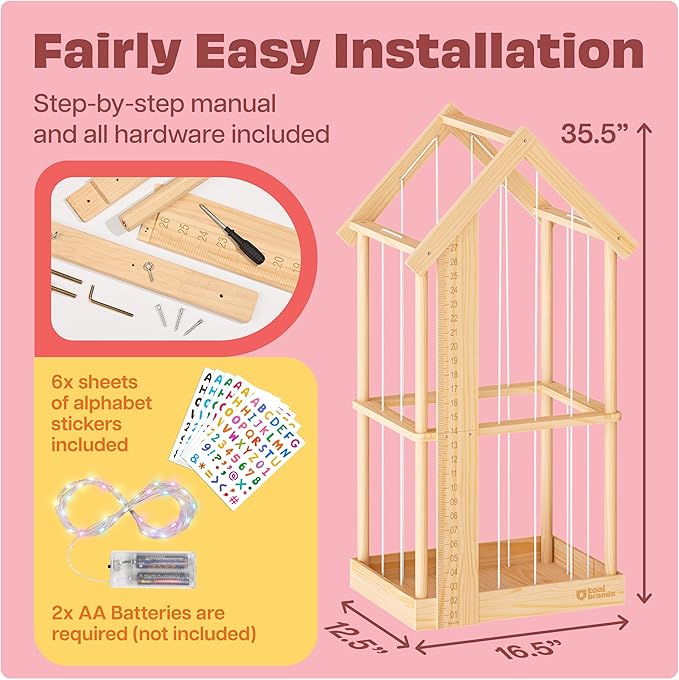 Stuffed Animal Zoo Storage Cage | Wooden Plush Tower Storage | Durable Plush Toy Stuffie Holder | Vertical Jail Organizer with Height Ruler, Stickers & RGB Light (Small)