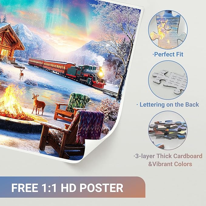 Aurora Over Snowscape Puzzles for Adults 1000 Pieces, Impossible Hard Difficult Challenging Jigsaw Puzzle 1000 Pieces, Christmas Birthday Gifts Home Decor for Adults/Friends/Family