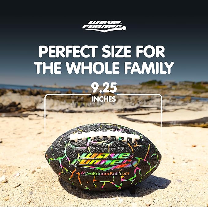 Wave Runner Grip It Waterproof Junior Size Football, 9.25 Size, Durable & Double Laced, Perfect for Beach Accessories, Kids Games, Pool Toys, Outdoor Games, All-Weather Indoor & Outdoor Play