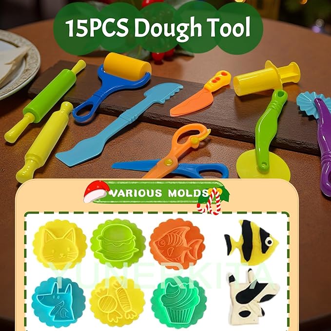 Dough Tools Set for Kids, 13 Pcs Dough Tools Sets for Kids Ages 4-8, Includes Molds Cutters Roller, Rolling Pins, Safety Scissors, Plastic Knife (color02)