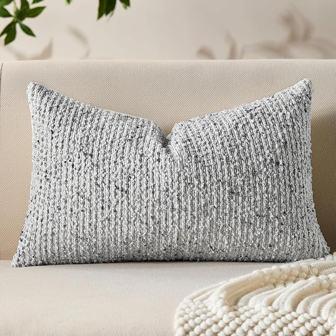 Allorry Soft Wool Decorative Throw Pillow Covers 12x20 Blue SY011C12 | Cozy Soft Touch,Neutral Textured Boho Cushion Covers for Modern Farmhouse Sofa Bedroom Living Room Decor