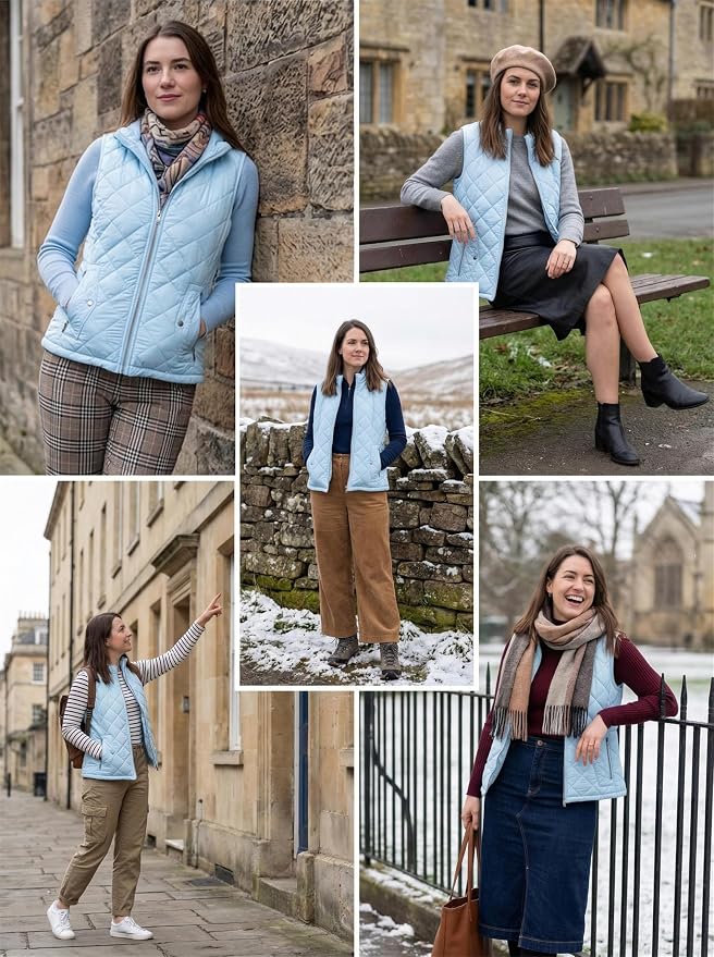 Fuinloth Women's Quilted Vest Lightweight Puffer Stand Collar Zip Gilet | 4 pockets with 2 inner storage. Quilted padded warm gilet. Fall winter outerwear layering vest for travel hiking daily wear.