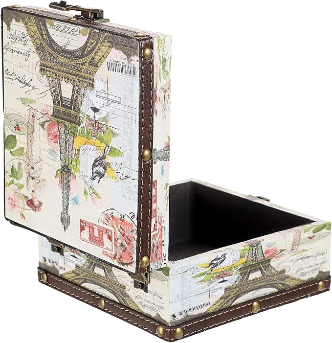 Hipiwe Vintage Wooden + PU Leather Decorative Trinket Jewelry Box Memento Case Keepsake Box Gifts For Girls Boys Home Decor, Eiffel Tower