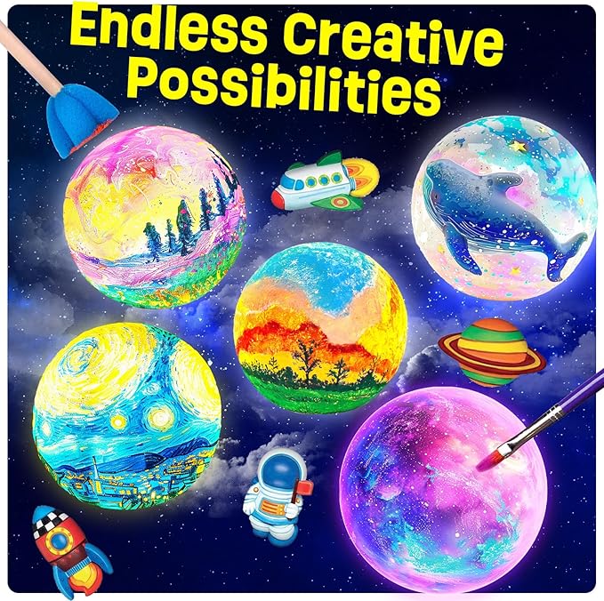 Paint Your Own Moon Lamp Kit, Cool Gifts DIY 3D Moon Night Light, Arts and Crafts for Kids Ages 8-12，Space Art Supplies Craft Kits, Girls Boy Birthday & Christmas Gifts Ages 3 4 5 6 7 8 9 10 11 12+
