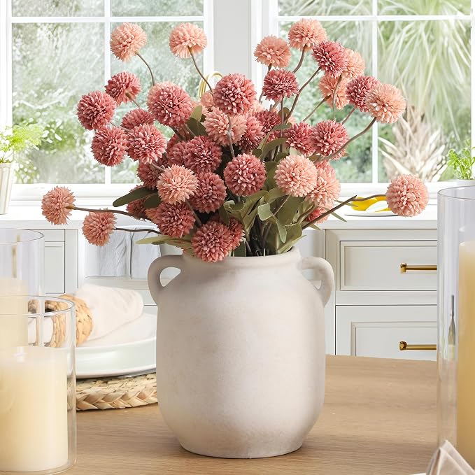 Vanselia Ceramic Flower Vase Home Table Decor Living Room Farmhouse 7.6 in | Small White Rustic Decorative Flowers Vases Plant Modern Decoration for Kitchen Shelf Coffee Dining Centerpieces Desk