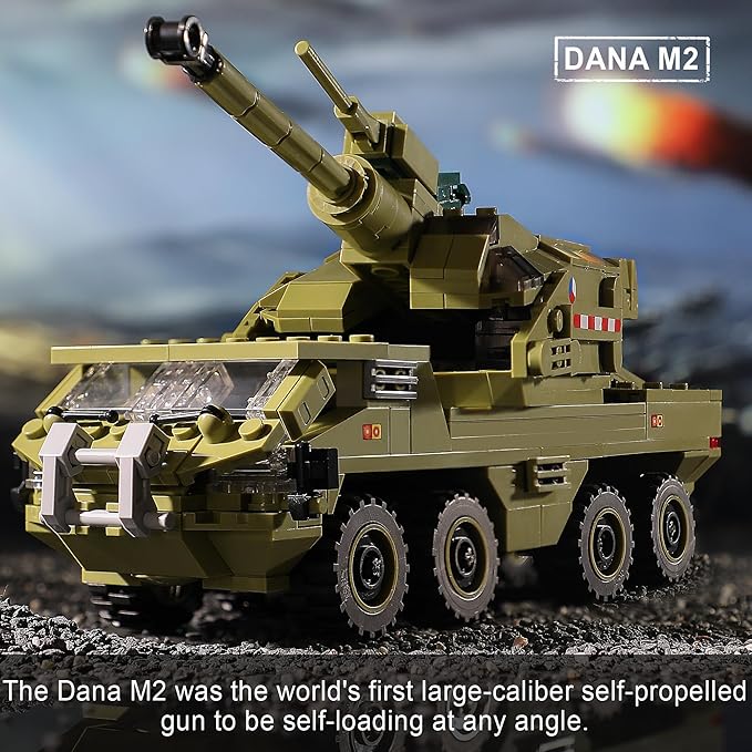 Military Vehicles Building Sets Compatible with Lego, Includes 2 Army Armored Trucks Toy Models - HIMARS Rocket Launcher & Dana M2 Howitzer, STEM Army Toys for Boys, Kids, and Teens Ages 8-14