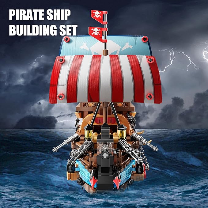 Pirate Ship Building Kit (916 Pcs) with LED Lights - Standard Brick - Compatible Creative Pirate Toy Model - Ideal Gift for Kids, Teens, Adults & Boys Ages 8-12 (Birthday/Christmas/Party)
