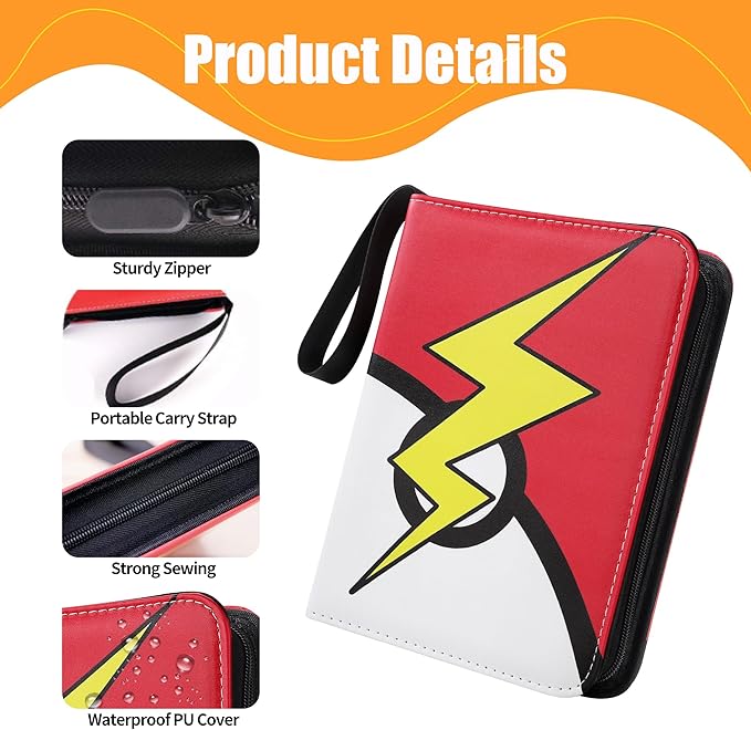 Card Binder 9 Pocket, Trading Card Binder With 50 Removable Sleeves, Portable Card Collection Binder for Standard Cards (Red)