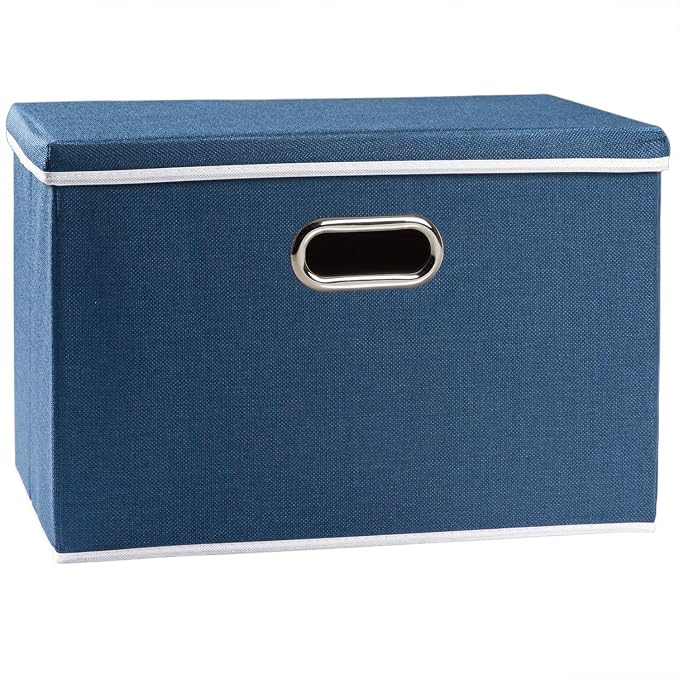 Large Collapsible Storage Bin with Lid [1-Pack] Fabric Foldable Storage Box Organizer Container Basket Cube with Cover for Home Bedroom Closet Office Nursery Royal Blue(17.7x11.8x11.8)