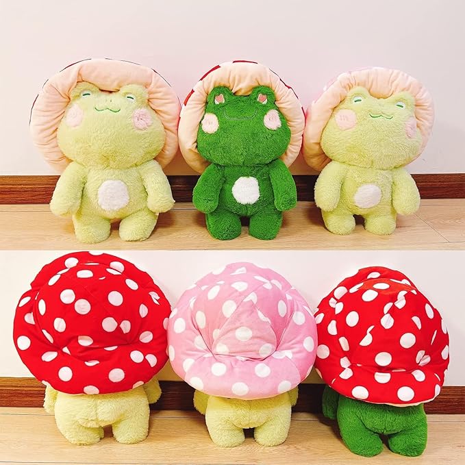 Frog Plush 10" Cute Frog Mushroom Hat Stuffed Animals Kawaii Plush Toys Throw Pillow Home Room Decor Aesthetic Gift