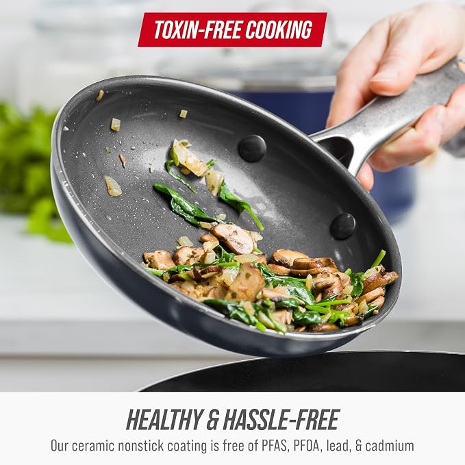 Blue Diamond 8" Diamond Infused Ceramic Nonstick Frying Pan Skillet, Gray | PFAS-Free Ceramic Nonstick, Dishwasher & Oven Safe, Stay Cool Handle, Durable Metal Utensil Safe, Egg & Omelet Pan