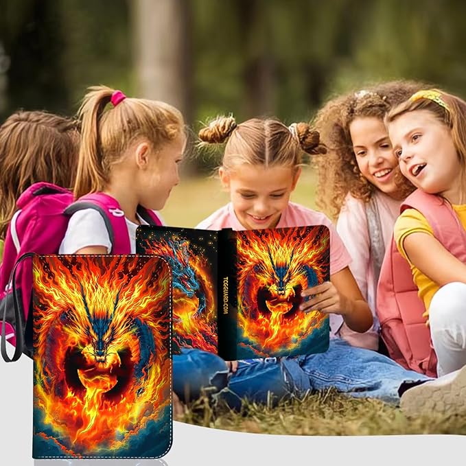 1008 Card Binder 9 Pocket Trading Card Binder with 56 Page 3-Ring Removable Sleeves, High Storage Waterproof Card Holder Collection Card Album Carrying Organizer Case for MTG TCG Cards- Dragon
