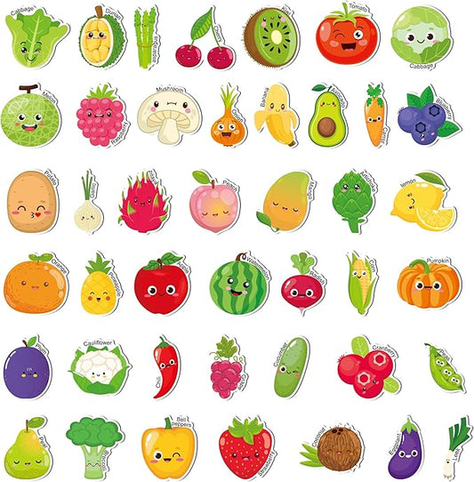 Large Size Cute Fridge Magnets for Toddlers, Preschool Spelling Learning Education Refrigerador Magnetic Toy (Fruits Vegetables 43pcs)