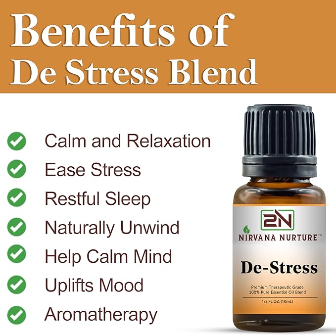 De Stress Blend 100% Pure Natural Premium Grade, Undiluted, Ease Stress, Aromatherapy, Mood Booster, Calm & Relax Mind