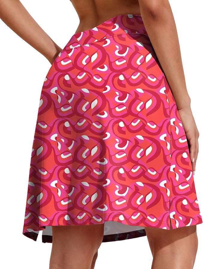COOrun Women's 20" Knee Length Skirts High Waisted Golf Skorts with Pockets | Soft, Quick Dry, Split Hem, Built-in Shorts, A-line, Modest Skirts, for Golf Athletic Tennis Work Casual