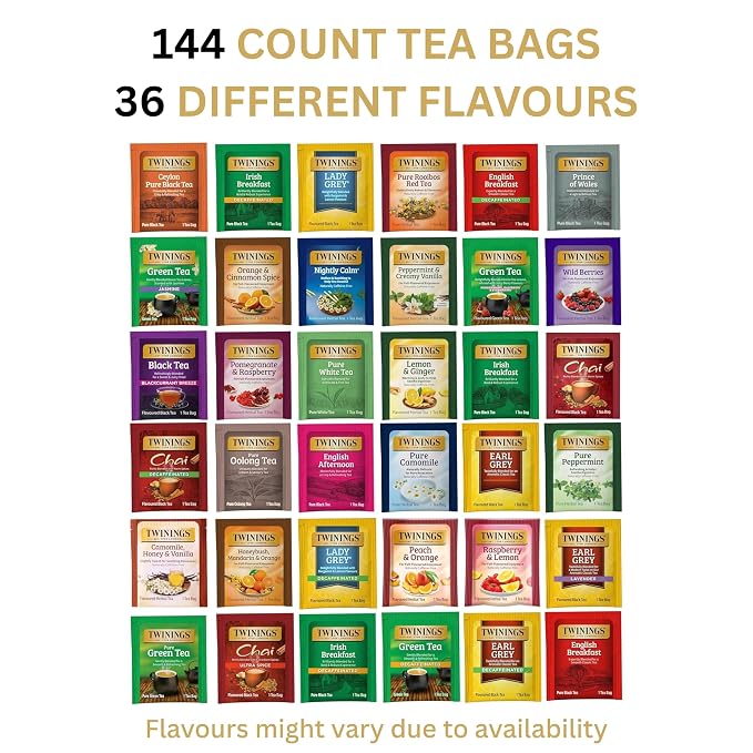 Twinings Tea Bags Sampler Assortment Variety Pack (144 Count) 36 Different Flavours for Tea Lovers: Her, Him, Women, Men, Couples, Family, Friends, Coworkers