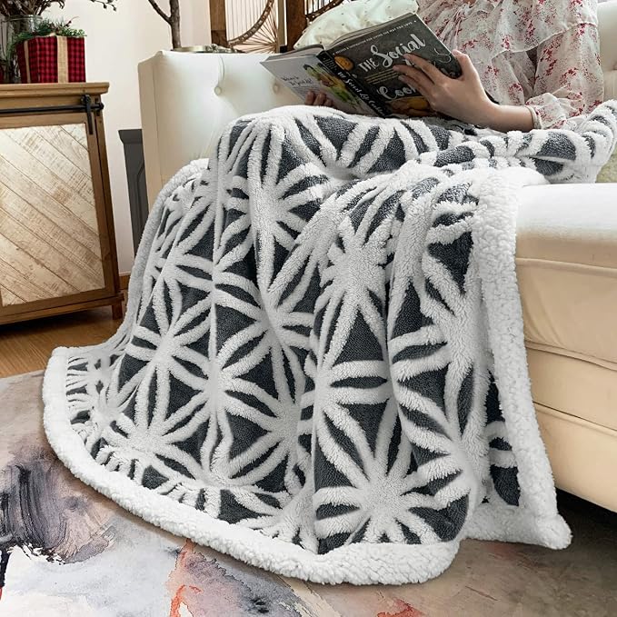 LOMAO Sherpa Fleece Blanket Gifts for Mom Dad Cozy Soft Throw Blanket for Women Men Birthday Gifts Dual Sided Couch Sofa Bed Blanket (Dark Grey, 60''x80'')
