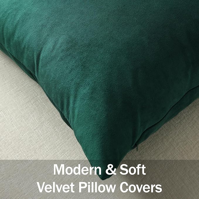 Euro Sham Covers 26x26 Green: Pack of 2 Cozy Soft Velvet Square Modern Luxury Decorative Throw Pillow Cases for Sofa Couch Living Room Bed Home Decor Christmas
