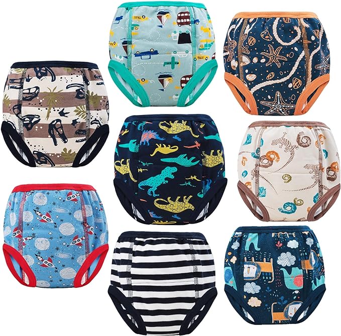 MooMoo Baby 8 Packs Potty Training Pants Cotton Absorbent Training Underwear for Toddler Boy and Girls 2T-9T
