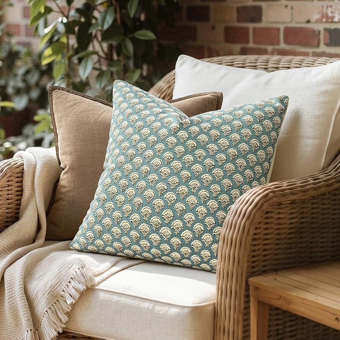 MIULEE Floral Print Decorative Pillow Covers 18x18, Lake | Vintage Boho Farmhouse Modern Home Decor, Set of 2, Block Print Cushion Covers for Couch Sofa Bed Living Room