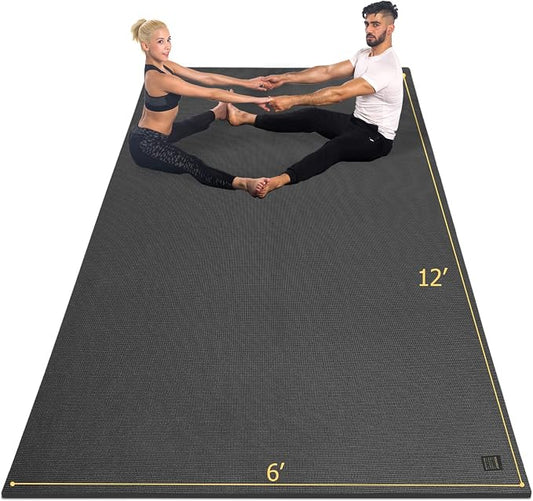 GXMMAT Large Yoga Mat 12'x6'/10'x6'/6'x8'(7mm), Extra Thick Workout Mats for Home Gym Flooring, Ultra Comfortable Non-Slip Quick Resilient Barefoot Wide Exercise Mat for Pilates, Stretching,Meditation